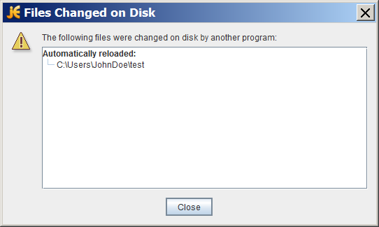 jEdit示例对话框：以下文件已被其他程序更改。