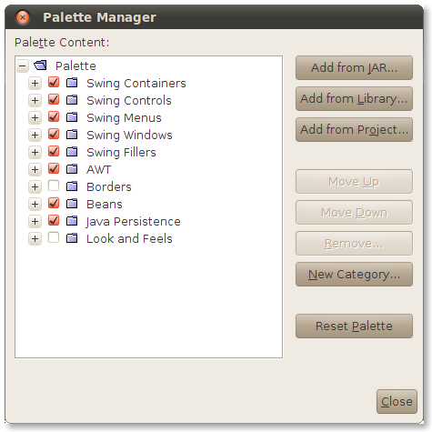 NetBeans Palette Manager