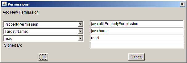 权限对话框设置了java home属性的读取权限