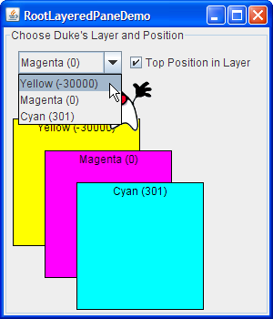 修改后的LayeredPaneDemo使用根窗格的层次结构