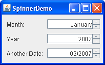 SpinnerDemo显示3种类型的微调器