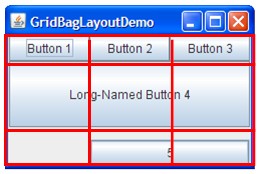 GridBagLayoutDemo的快照，显示了它的网格