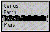 显示包含：Venus、Earth、JavaSoft 和 Mars 的列表。JavaSoft 已选择。